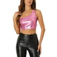 thumbnail image 1 of Top corto metálico para mujer de un solo hombro, ropa de fiesta de Halloween, club, camisetas brillantes holográficas, XL rosa, 1 of 6