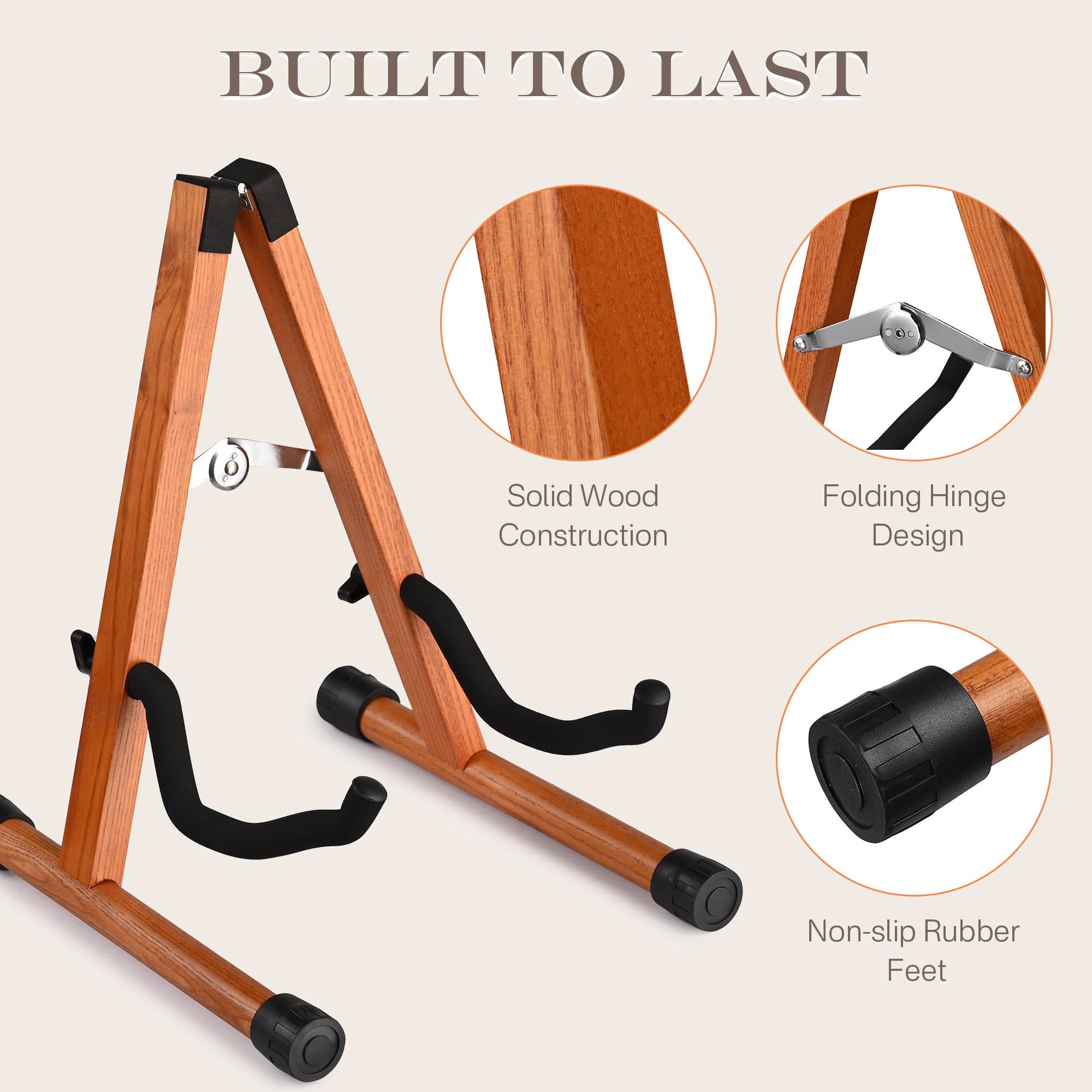 Yescom Wooden Folding Guitar Stand w/ Foam Arms fits for Acoustic Guitars, Ukuleles, Violins A-frame Floor Instrument Display Recording Studios