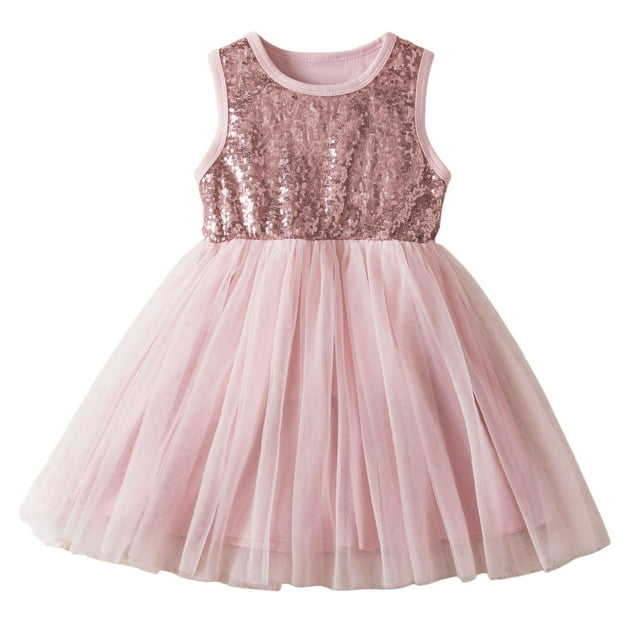 WEAIXIMIUNG Robes d'Ado Été Courtes Filles Sans Manches Imprimés Robes de Danse Vêtements 5-6 Ans