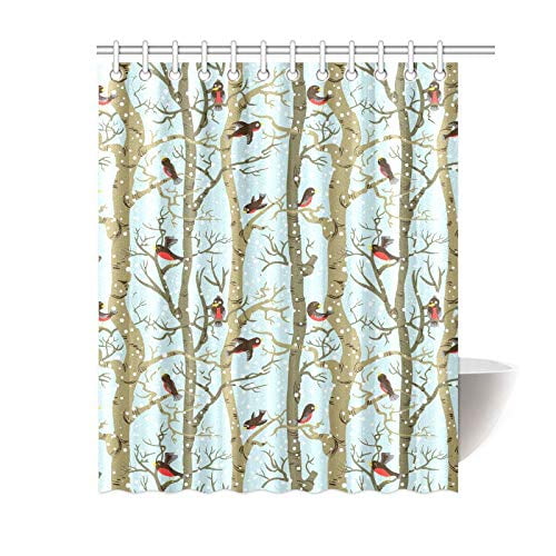 YUSDECOR Birds on Trees Shower Curtain Bath Curtain Waterproof Fabric