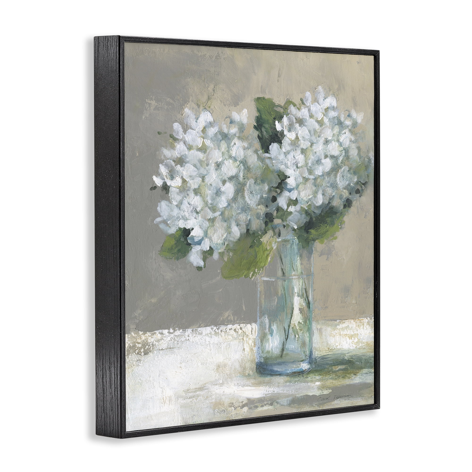 Stupell Industries White Hydrangeas Glass Vase Black Framed Giclee Art, design by Carol Robinson