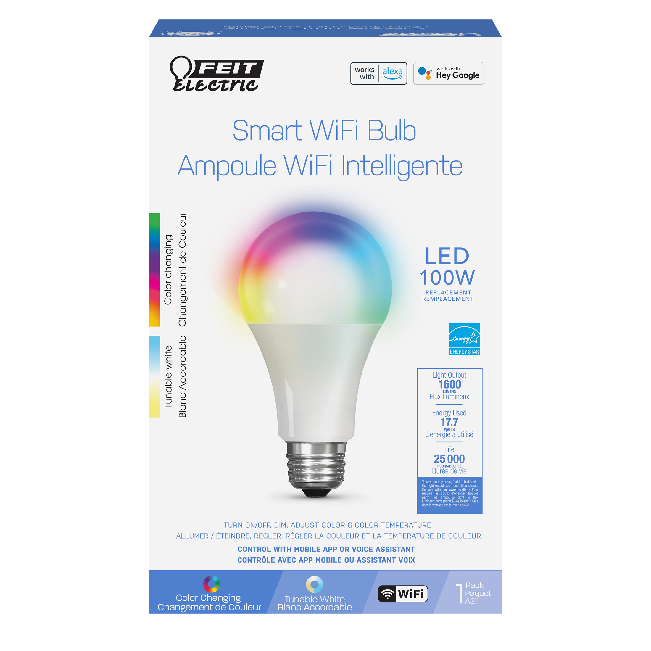 Feit Electric Smart A21 LED Bulb, Dimmable Color Changing photo 2