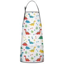 White Cartoon Dinosaurs Bones Leaves Apron-Garden Aprons for Women with Pockets-Cotton Linen Waterproof Kitchen Cooking Gardening Aprons Adjustable for Kitchen,Cooking,BBQ and Salon 33x27 Inch