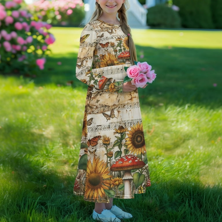 DISNIMO Sunflower Butterfly Girls Long Sleeve Dresses Size 9-10 Long Sleeve  Dress for Kids Cute Dresses for Middle School Dance Girls Long Sleeve Swing  Dress with Pockets Midi Dress - Walmart.com
