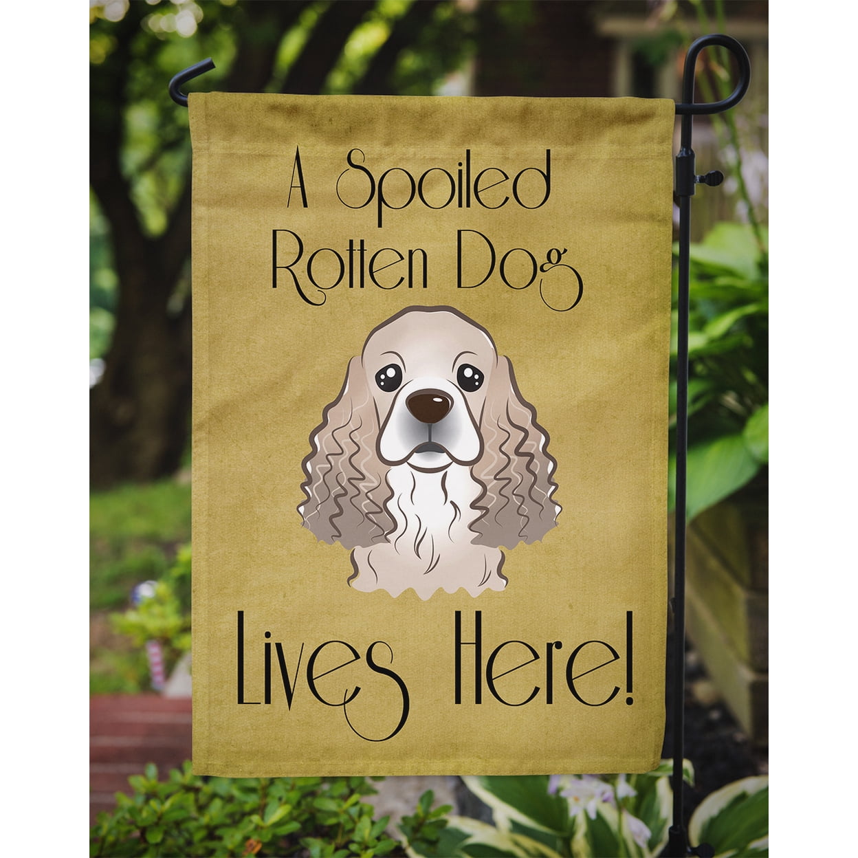 Caroline's Treasures BB1464GF Cocker Spaniel Spoiled Dog Lives Here Flag Garden Size , Small, multicolor