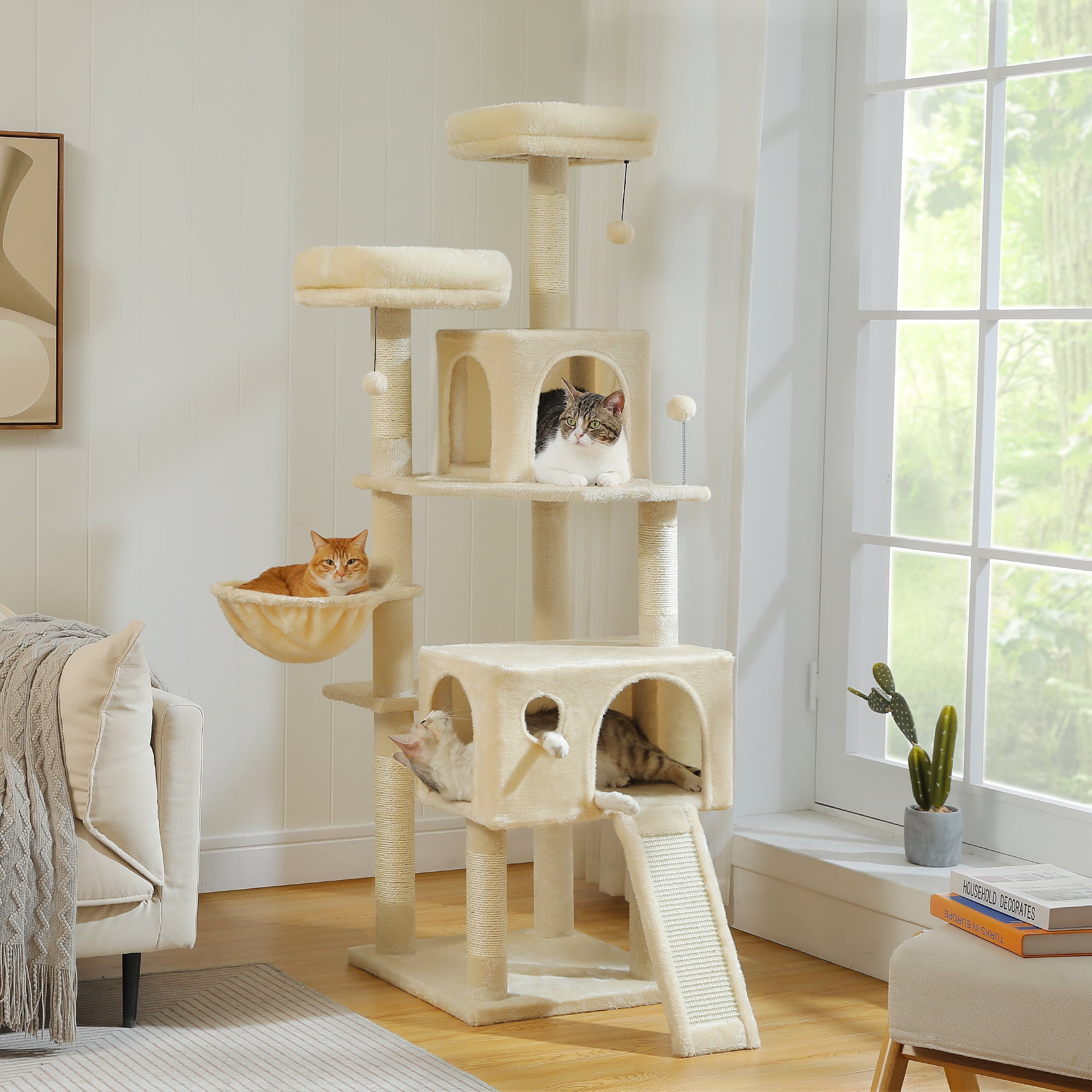 PAWZ Road 64" Cat Tree Tower Large Scratching Posts Tower for Bigger Cats,Beige