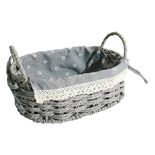 GROWTH TANK Handmade Rattan Storage Basket Clothing Cosmetics Sundries Container for Desktop medium grey C