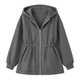 thumbnail image 6 of Risckoth Women's Full Zip Hoodie Drawstring Waist Cinched Design Fleece Lined Side Pockets Casual Pullover S-2XL, Dark Gray, 6 of 7