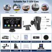 Podofo 7 Inch Protable Apple Carplay Car Screen, Wireless Android Auto Dash Mount, Car GPS Navigation System with Mirror Link/Bluetooth/FM Transmitter/USB + 12LED Backup Camera