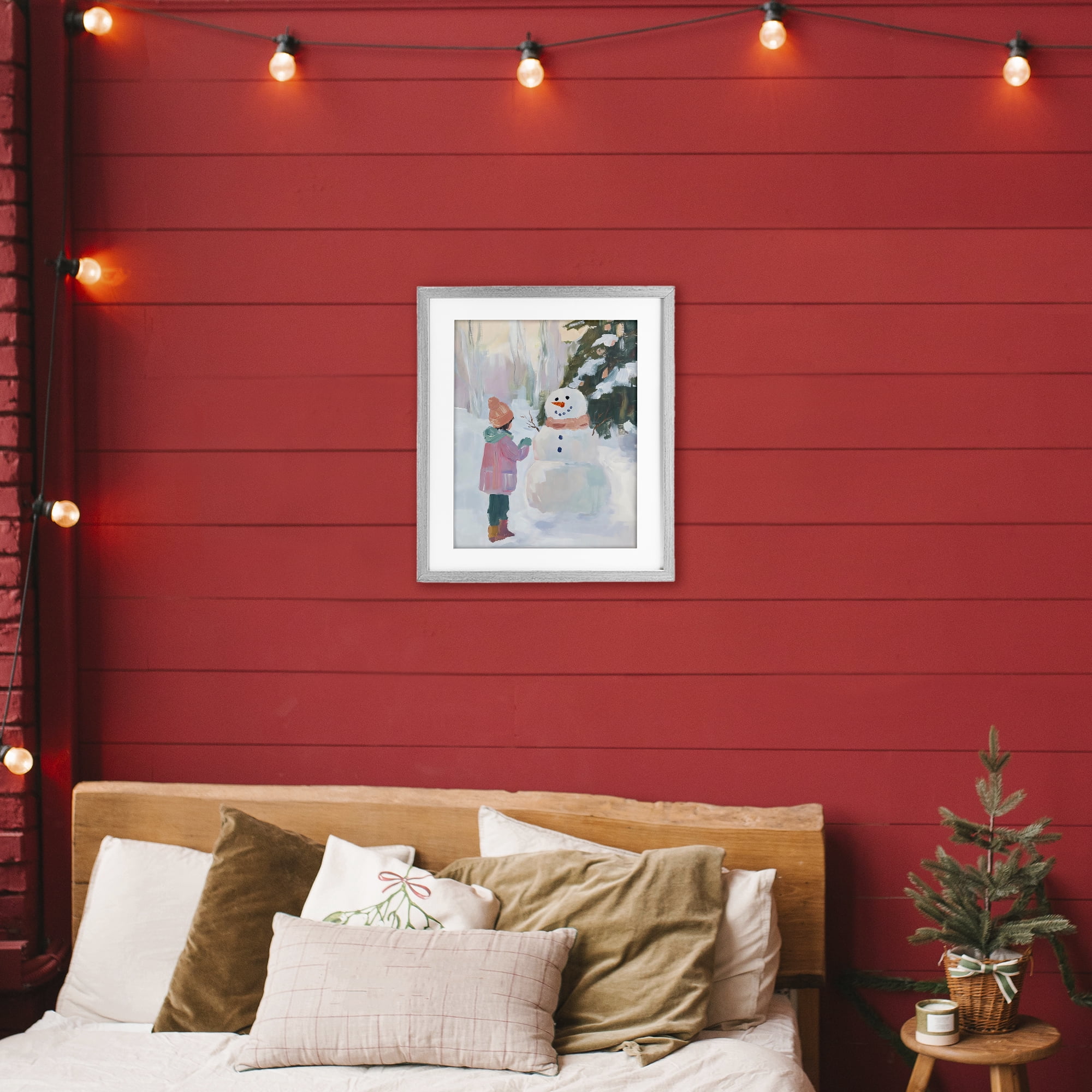 Stupell Industries Girl & Snowman in Winter Gray Framed Print Under Glass, design by The Prints Vibe