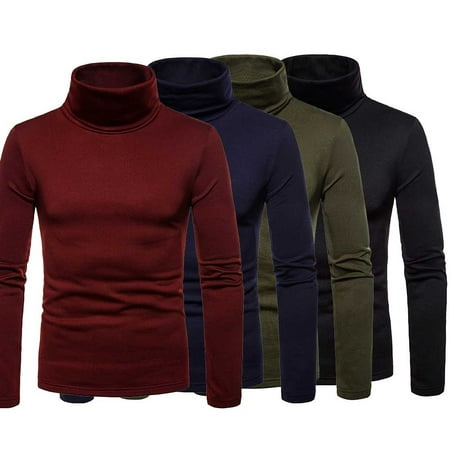 Fashion Men Basic Long Sleeve Solid Color Turtleneck Slim Pullover Sweater Tops