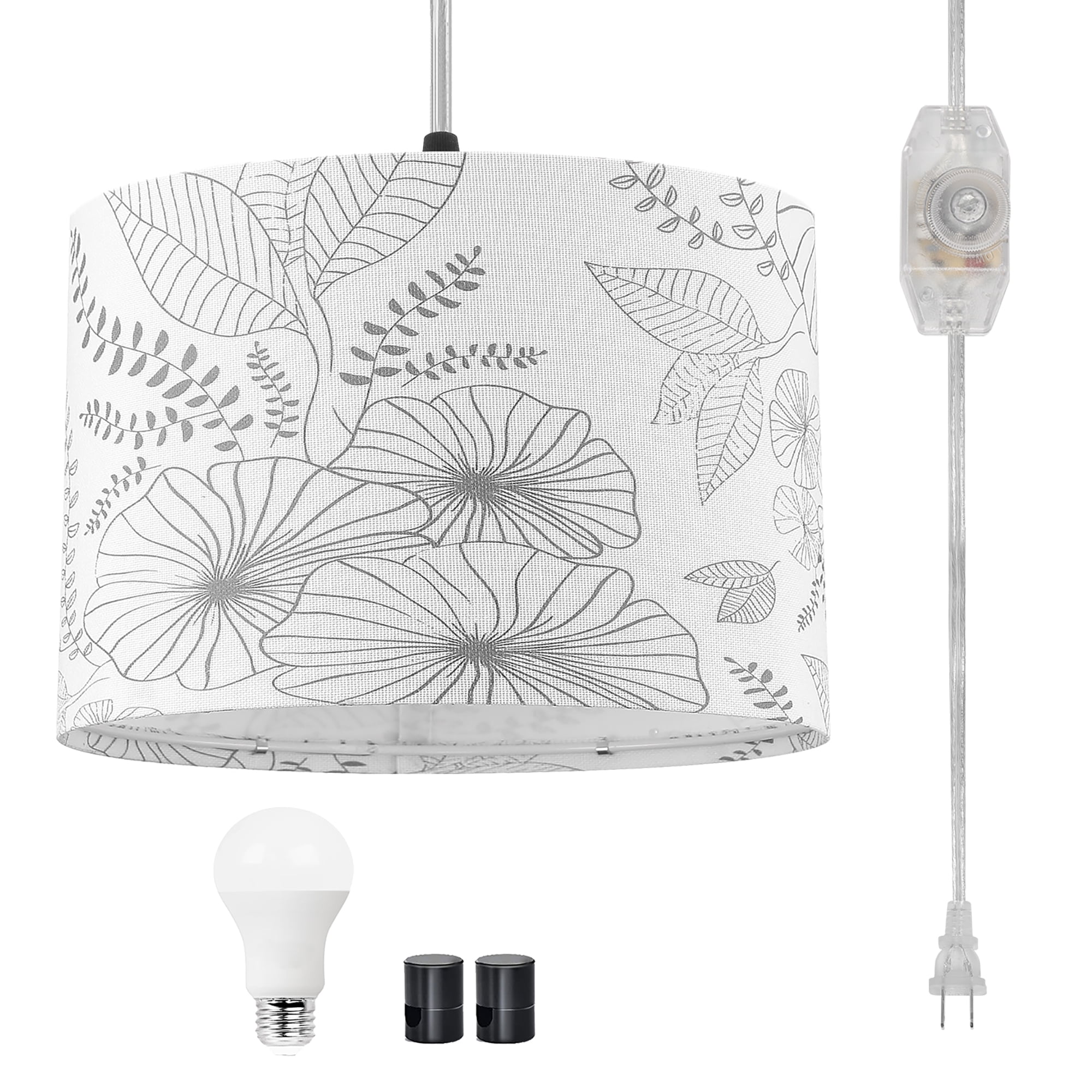 Cinkeda Plug in Pendant Light Dimmable Floral Hanging Lamp with Shade for Kitchen Island Bedroom Living Room(Bulb Included)