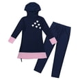 thumbnail image 3 of Yartina Girls Sweetheart Printed Long Sleeves Full Cover Conservative Hijab Burkini Rash Guard Navy Blue 130, 3 of 7