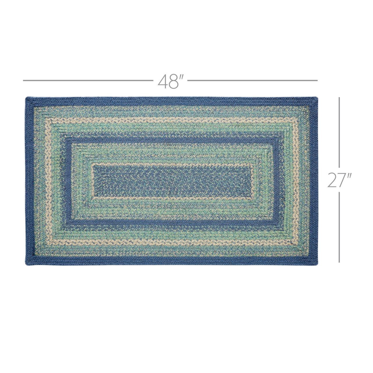 VHC Brands Jolie Farmhouse 27"x48" Accent Rug Blue Textured Jute Striped Pad Rectangle Floor Decor