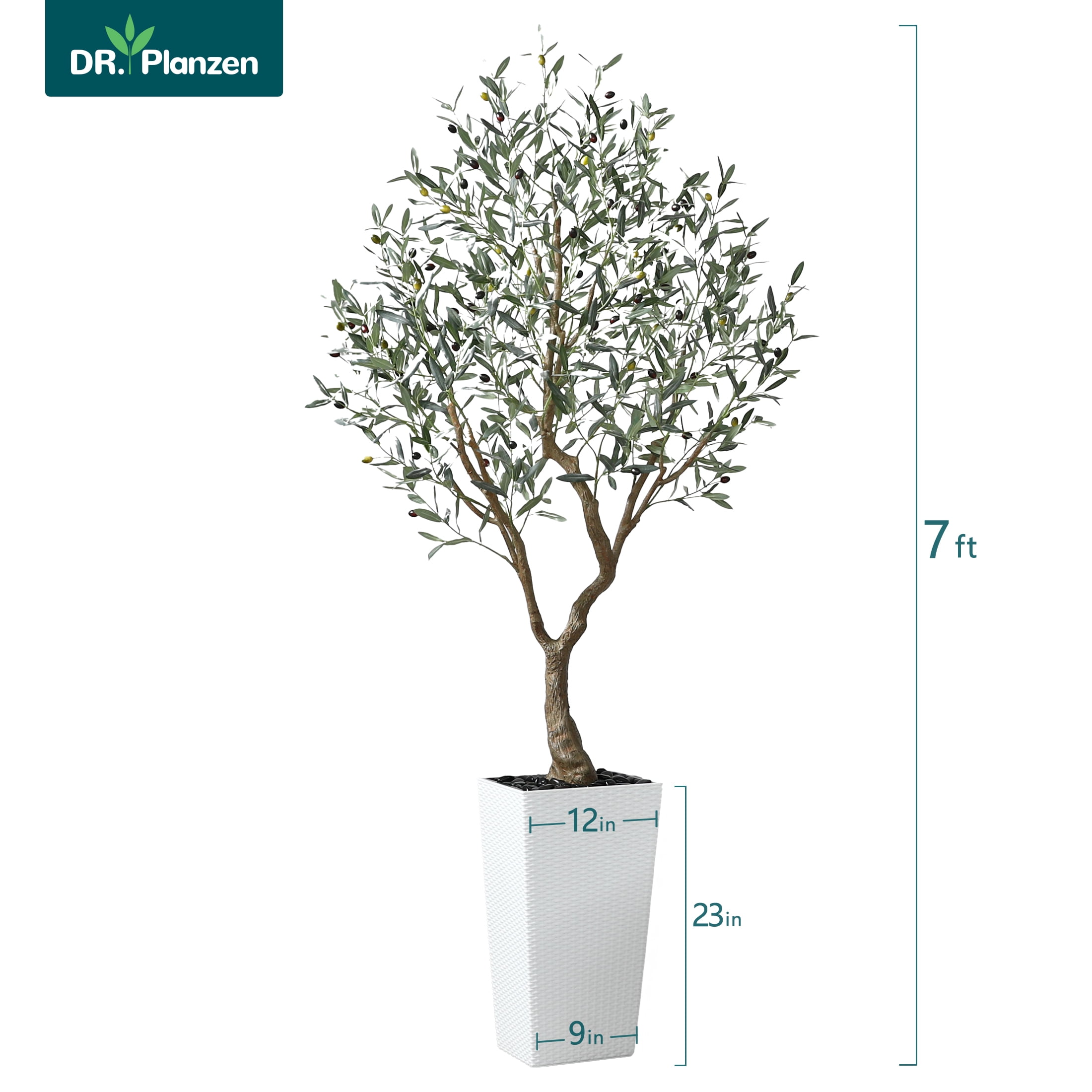 7ft UV Resistant Fake Olive Tree with White Tall Planter, Pre Potted Artificial Olive Tree for Indoor Outdoor Home Decor, Big Faux Plants Fake Plants for Office House Decor