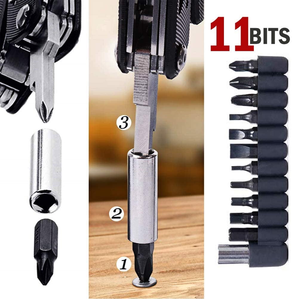 Folding Multi Tool Kit, Black Stainless Steel 1 Multi-Purpose Pocket Multitool Plier Screwdriver + Bits Set for Survival, Camping, Hunting, Fishing Folding Multi Tool Kit, Black Stainless Steel 1 Multi-Purpose Pocket Multitool Plier Screwdriver + Bits Set for Survival, Camping, Hunting, Fishing