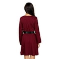 thumbnail image 2 of Furvclv Women Long Puff Sleeve Mini Dress Deep V Neck Solid A-Line Party Casual Dress, 2 of 9