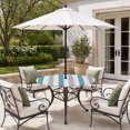 thumbnail image 2 of Round Outdoor Tablecloth with Umbrella Hole and Zipper, Turquoise Striped Tablecloth with Elastic Waterproof, Geometric Vertical Grey Stripes White Patio Table Covers for 45" - 54" Pool Tables, 2 of 9