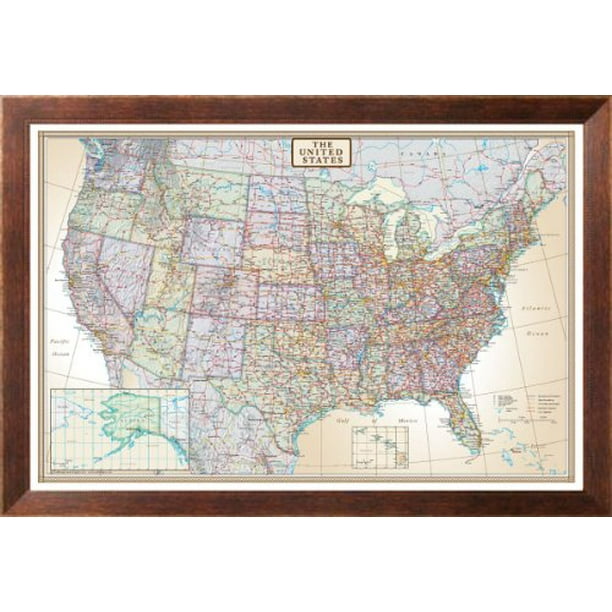 United States Political Map, Executive Style Framed Art Poster Print