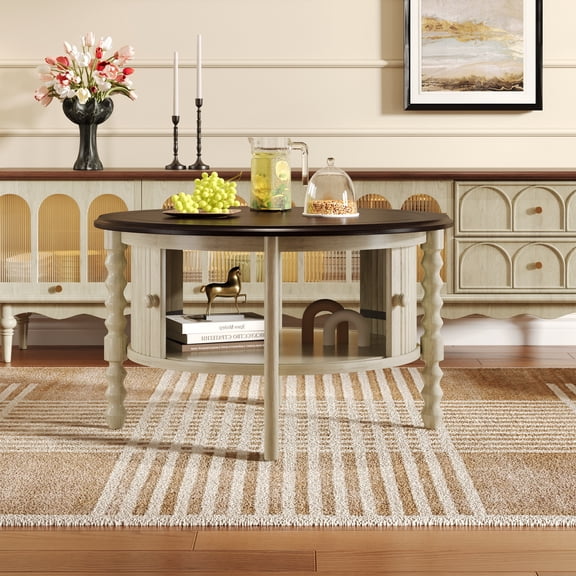 YINGYING 30.3" Round Coffee Table with Storage, Mid Century Modern Circle Center Table with Sliding Door Accent Table for Small Space