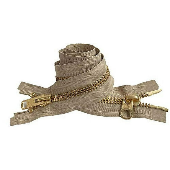 YKK #10 Extra Heavy Duty Brass Beige Parka "2-Way" Dual Separating Jacket Zipper - Color: Beige #573 - Made in The United States (1 Zipper Per Pack) (30" Inches)