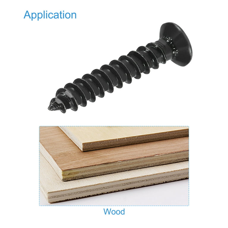 Uxcell M4 x 25mm Wood Screws Carbon Steel Black Oxide Black 100 Pack
