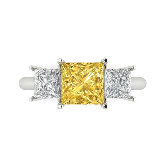 2.5 ct Princess Cut Simulated Yellow Diamond 3 Stone 14K White Gold Womens Engagement Ring