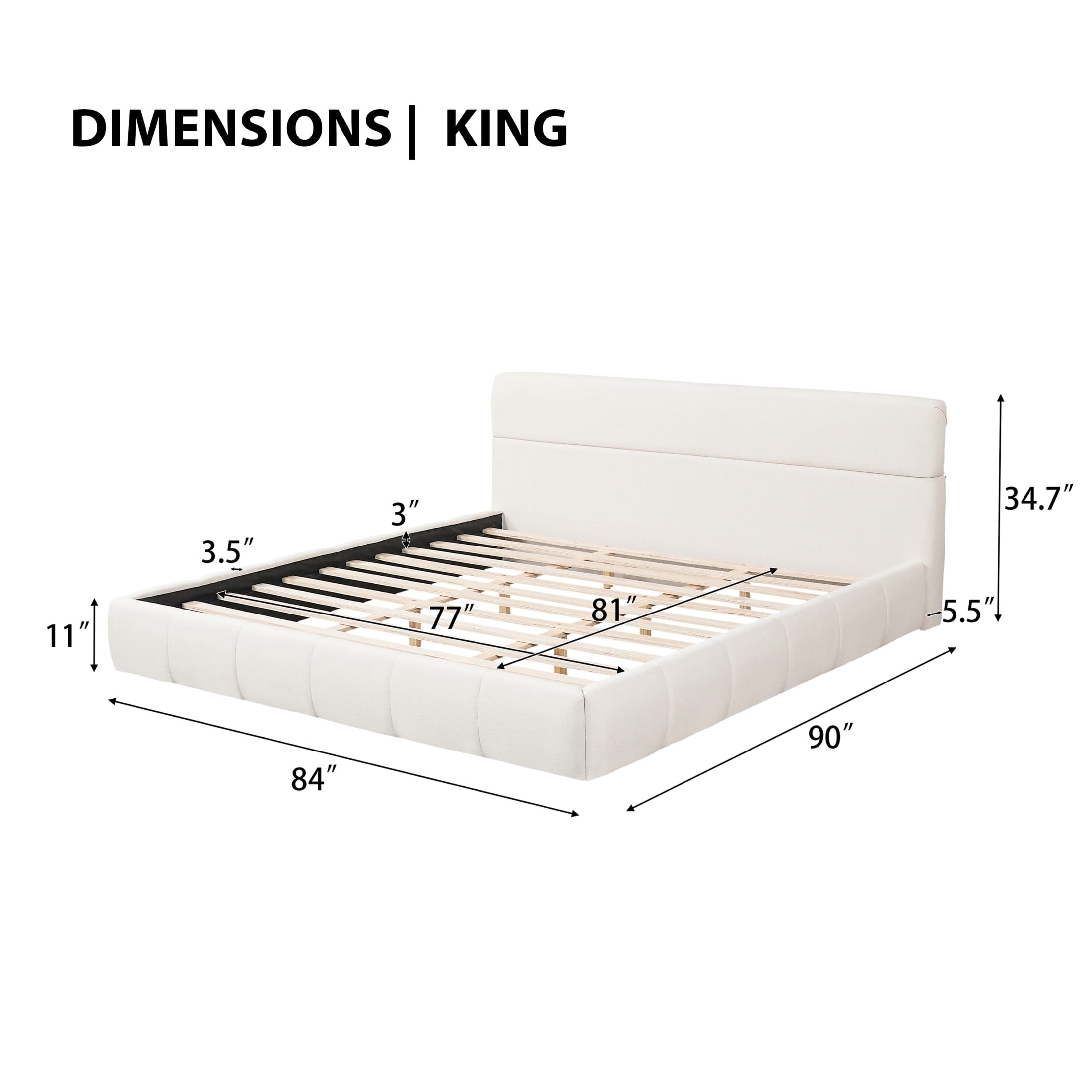 Christopher Knight Home King Size Boucle Upholstered Platform Bed Frame with Headboard, Cream White