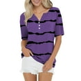 thumbnail image 2 of Tittly T Shirts for Women V Neck T Shirts Women's Fashion Casual Striped Button Short Sleeve Top T Shirt Graphic Tees Tshirts Shirts Purple L, 2 of 5