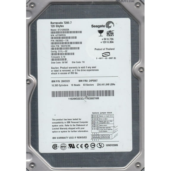 ST3120022A, 4JT, TK, PN 9W2002-176, FW 8.10, Seagate 120GB IDE 3.5 Hard Drive
