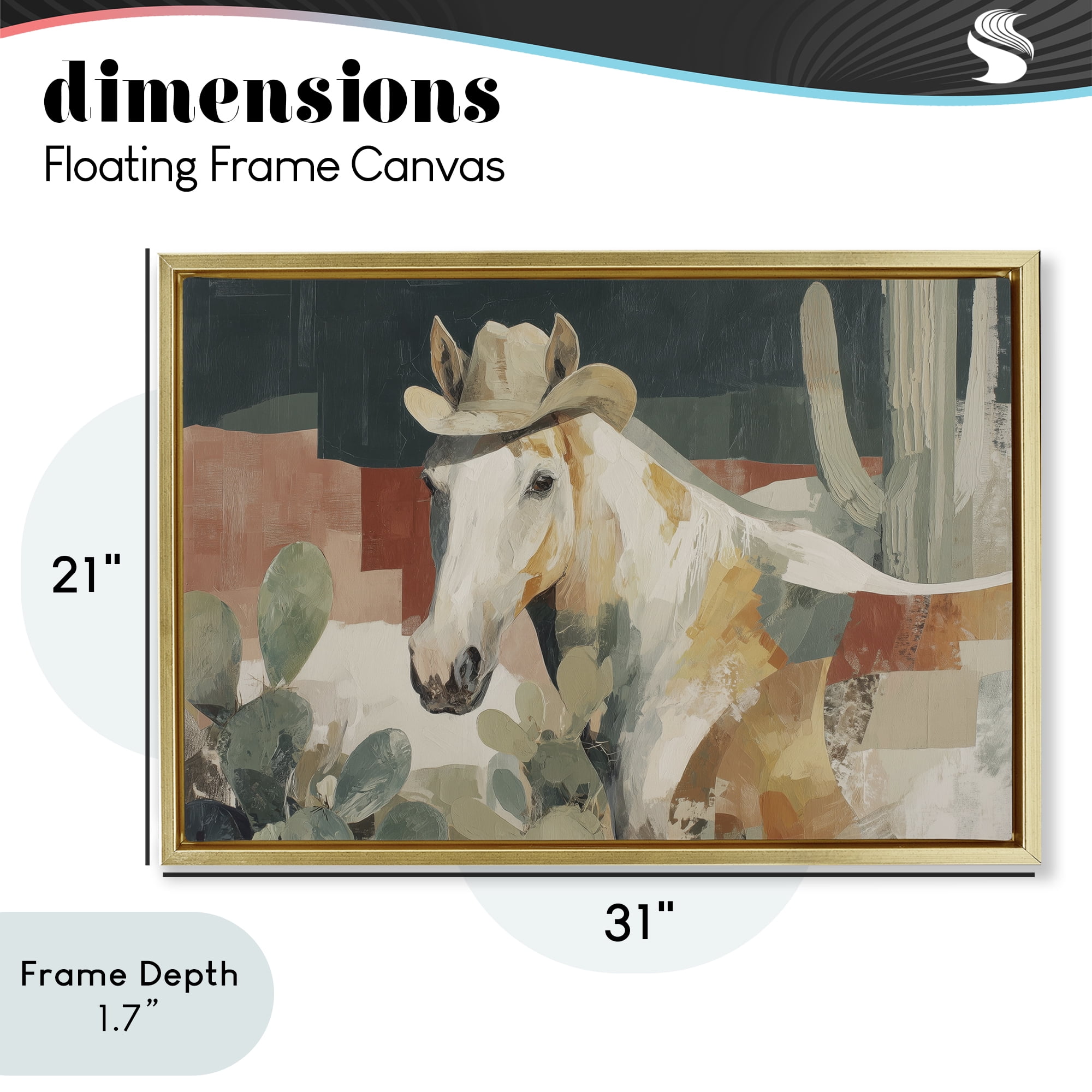 Stupell Industries Horse in Cowboy Hat Gold Framed Floater Canvas Wall Art, design by Chromatic Storm Studio
