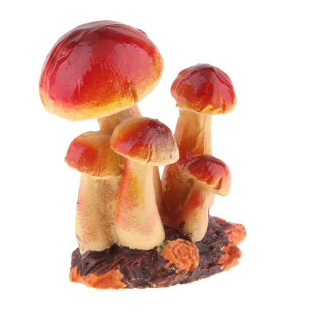 Estatuas de hongos decorativos y figuras de hadas en miniatura, artesanías de resina Amarillo rojo b