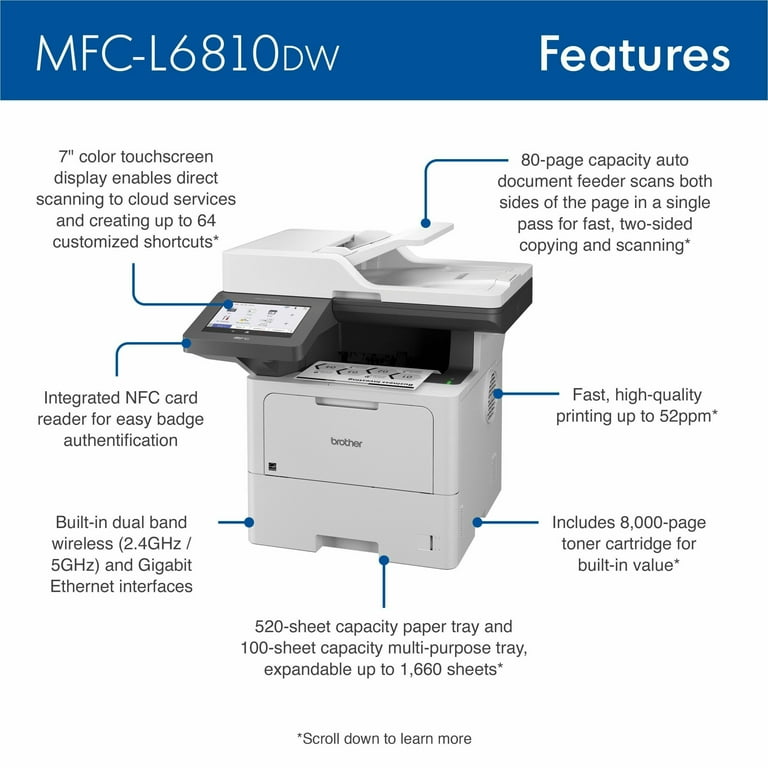 Brother MFC-L6810DW Monochrome Laser All-in-One Printer with