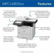 طابعة Brother MFC-L6810DW Enterprise أحادية اللون ليزر الكل في واحد مع طباعة منخفضة التكلفة ، وسعة ورق كبيرة ، وشبكات لاسلكية ، وميزات أمان متقدمة ، وطباعة ومسح ونسخ دوبلكس