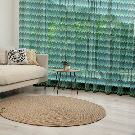 Teal Tulle Curtains with Rod Pocket, Expressionist Chevron Style Pattern Geometric Vibrant Colored Modern, Sheer Drape for Wedding Party 2 Panels, 7 Sizes, Mint Green Teal Black, by Ambesonne