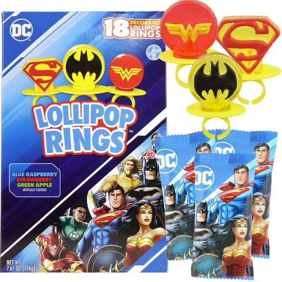 Superhero Lollipop Rings, Birthday Party Favor Candy, 18 Count Suckers, 7.61 Ounce Box