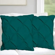 Cotton Metrics Heavy Quality Pinch Pleated European Square Pillow Shams Set of 2 Teal 600TC 100% Organic Cotton Euro 26X26 Teal Pillow Shams Cushion Cover, Decorative Pinch Pillow Covers