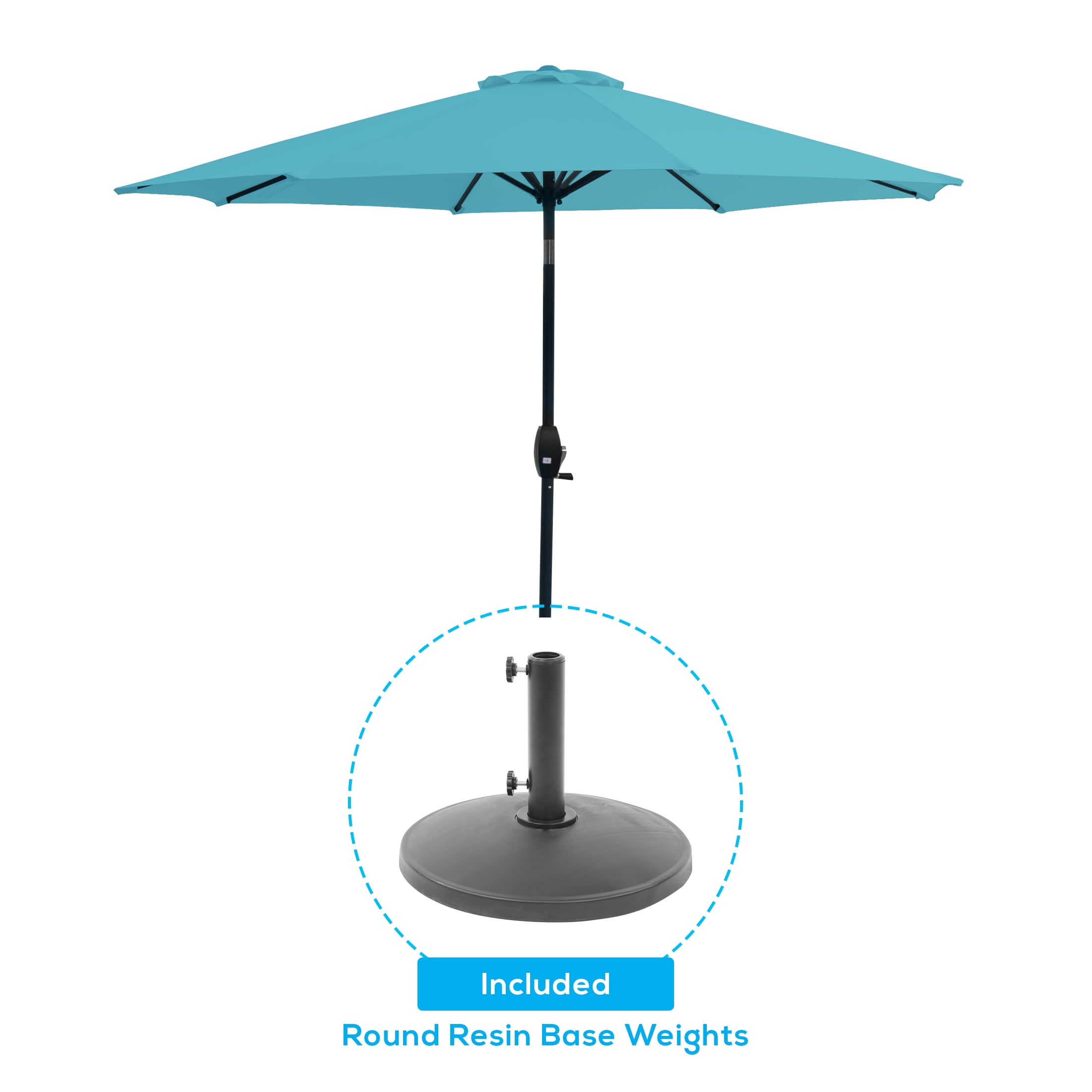 Westin Outdoor 9 Ft Umbrella with Round Resin Plastic Base Weight Included for Patio Garden UV Water Weather Resistant, Beige