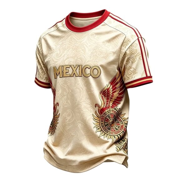 Mexico Soccer Jersey T-Shirt for Men 2026 World Soccer Game National Team 2D Graphic Crew Neck Short Sleeve Tee, Beige XXL