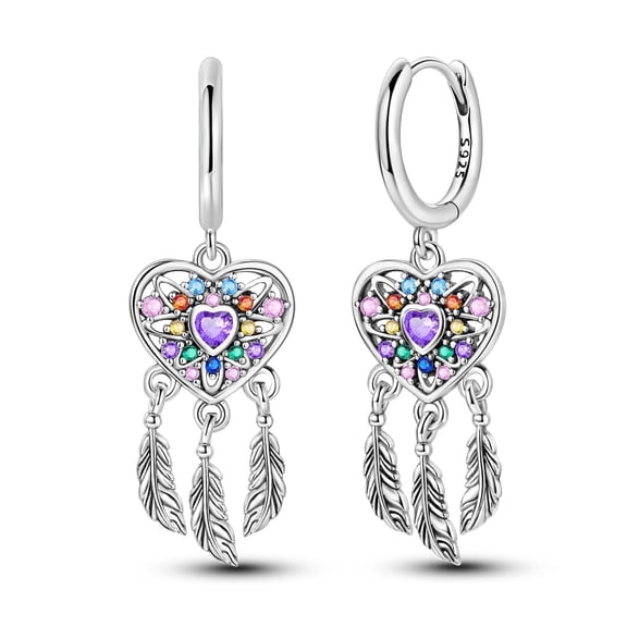 MULA Love Dream Feather 925 Sterling Silver Hoop Earrings AAA CZ Women Jewelry Gift