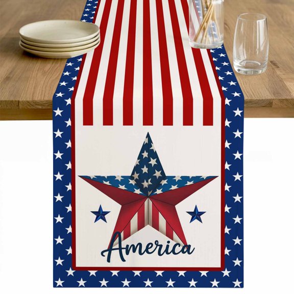 Independence Day Table Runner 120 Inches Long Farmhouse Dress Scarves, 4th of July Patriotic Star Blue Red Flag Dining Tablerunner for Coffee Table/Kitchen Island/Party Décor, 13" x 120"