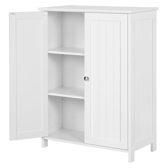 Bathroom Floor Cabinet Double Doors Free-Standing Storage Cabinet with Adjustable Shelves, Anti-toppling Design, White