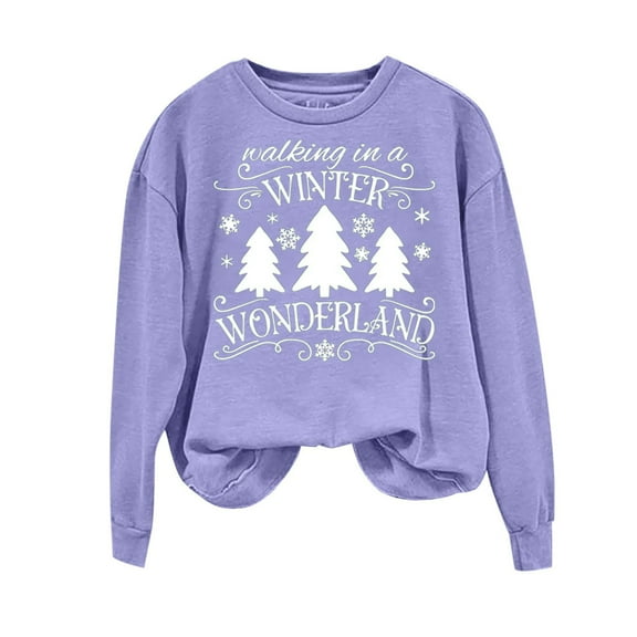 LEAVINGSUO Christmas Clearance Womens Tops Clearance under $5 Women's Christmas Printed Round Neck Long Sleeved Top Loose Fitting Sweater
