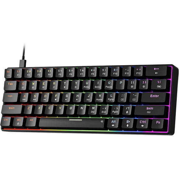 GM611 Mechanical Keyboard,Rainbow LED Backlit Gaming Wired Keyboards Compact Mini 61 Keys Portable 60 Percent Mechanical Keyboard with Black Keycaps,for Windows Laptop PC Linear Red Switches