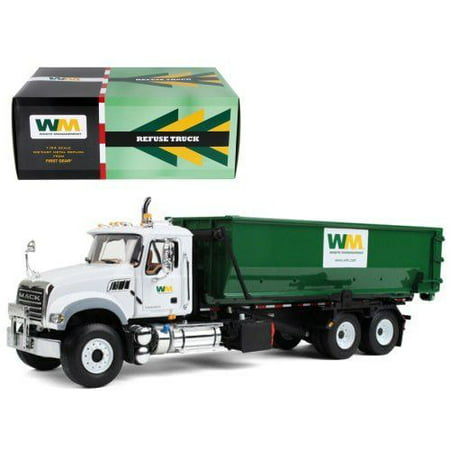 FIRST GEAR 1:34 WASTE MANAGEMENT REFUSE TRUCK - MACK GRANITE WITH TUB-STYLE ROLL-OFF CONTAINER WHITE