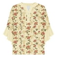 thumbnail image 4 of V-Neck Ruffle Sleeve Blouse , Women's 3/4 Sleeve Floral Tunic Tops Trendy 2025 Button up Front Casual Loose Blouses Shirts Summer T-Shirt, Q-Color, M, 4 of 5