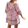 thumbnail image 2 of EIMELI Femmes Été Boho Imprimé Floral Robe 3/4 Manches V Cou Décontracté Plage Fluide Mini Robes, 2 of 5