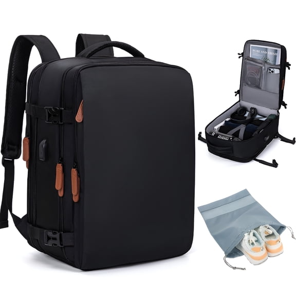 GASTROPOD 2026 New Extra Large Travel Backpack for Women Men Extra Large Carry on Backpacks with Shoe Pouch Water Resistant Laptop Flight Approved Daypack for Weekender Hiking,Black