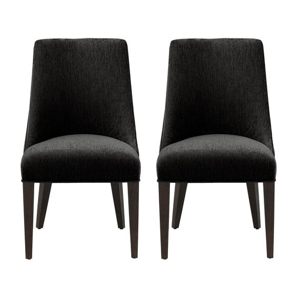 Beever Modern Chenille Wood Dining Chair in Black - Set of 2