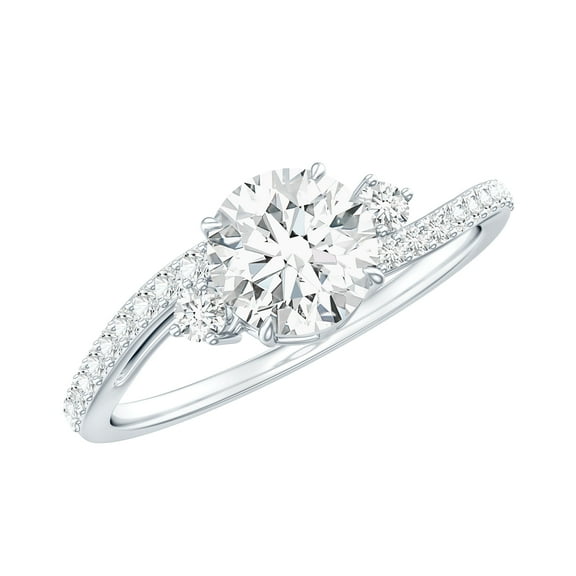 Rosec Jewels Moissanite Round Engagement Ring 1 Ct - 6 mm - Bypass Ring - D-VS1 Quality Certified, 925 Sterling Silver, US 4.00